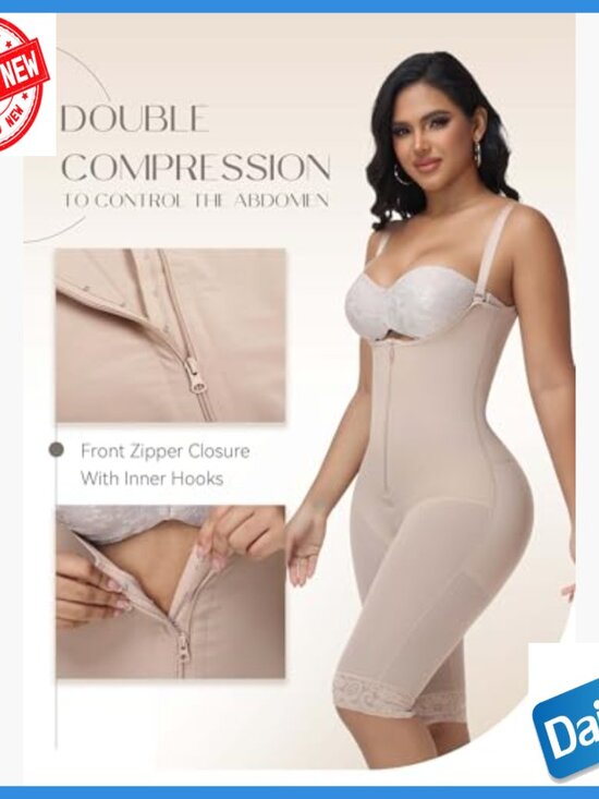 Medium Tummy Control Shapewear Bodysuit with Zipper, Adjustable Straps, - Picture 2 of 7